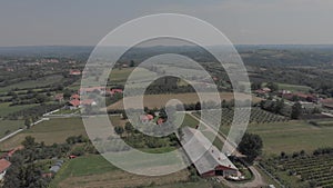 Beautiful landscape of houses and fields from a great height