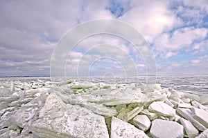 Beautiful landscape of ice floes in Netherlands