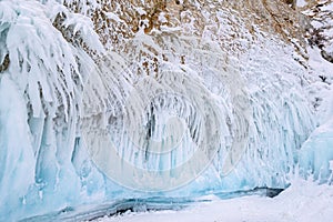 Beautiful landscape of an ice formation forming in a temperature below 0 °C in lake Baikal, Russia.