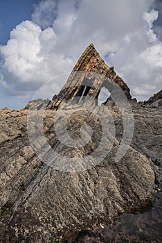 Beautiful landscape image of Blackchurch Rock on Devonian geological formation on beautiful Spring day