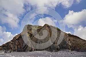 Beautiful landscape image of Blackchurch Rock on Devonian geological formation on beautiful Spring day