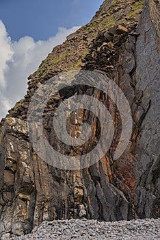 Beautiful landscape image of Blackchurch Rock on Devonian geological formation on beautiful Spring day