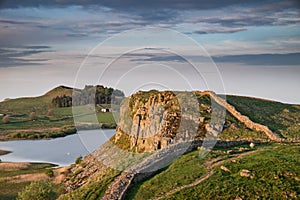 Beautiful landscape image of Hadrian`s Wall in Northumberland at