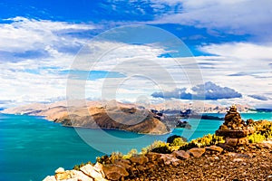 Beautiful landscape on Isla del Sol by Lake Titicaca - Bolivia