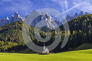 Beautiful landscape of Italian dolomites near Santa Magdalena, South Tyrol, Italy photo