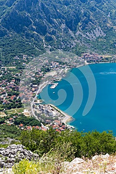 Beautiful landscape of Kotor Bay in summer day ,Montenegro, Adriatic sea. Aerial view.