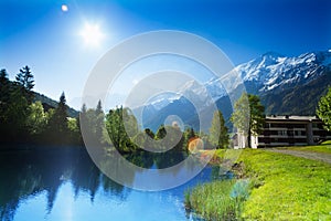 Beautiful landscape with lake in Chamonix, France