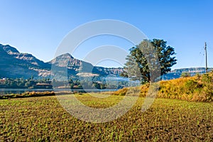 Beautiful landscape of a lake, hills, and valleys