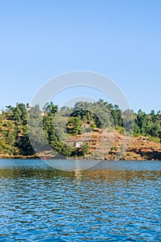 Beautiful landscape of a lake, hills, and valleys