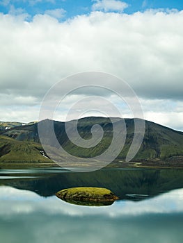 A beautiful landscape of a lake at Landmannalaugar, Iceland