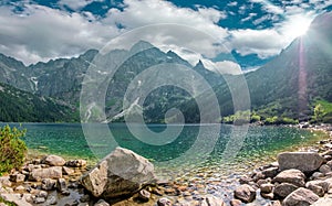 Beautiful landscape of the lake Morske Oko Sea Eye on a clear sunny day, Zakopane, Poland, High Tatras