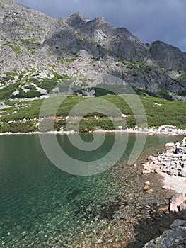 Beautiful landscape with lake and mountains in High Tatras