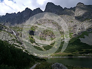 Beautiful landscape with lake and mountains in High Tatras