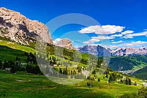 Beautiful landscape of Langkofel Group or Sassolungo Group in the Italian Dolomites Mountain