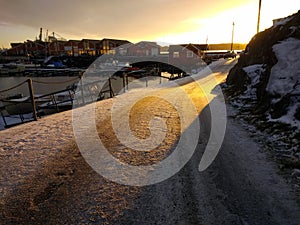 Beautiful landscape of Larvik, Norway during sunset in winter.