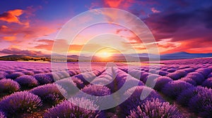 Beautiful landscape. Lavender field in summer in the morning. generative AI