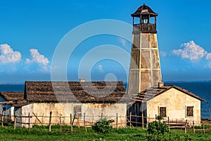 Beautiful landscape with lighthouse near sea