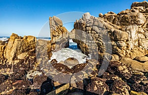 Beautiful landscape, long exposure of water, scenic coastline of Monterey, Kissing Rock view, Pacific Grove, Monterey