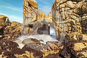 Beautiful landscape, long exposure of water, scenic coastline of Monterey, Kissing Rock view, Pacific Grove, Monterey, California