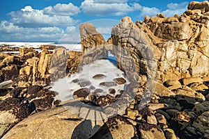 Beautiful landscape, long exposure of water, scenic coastline of Monterey, Kissing Rock view, Pacific Grove, Monterey, California