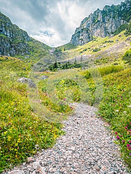 Beautiful landscape with Malaiesti Valley in the Bucegi Mountain part of the Carpathian Mountains of Romania