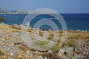 Beautiful landscape of the Mediterranean coast of the island of Rhodes in Lardos, Rhodes Island, Greece