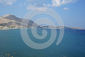 Beautiful landscape of the Mediterranean coast of the island of Rhodes in Lardos, Rhodes Island, Greece