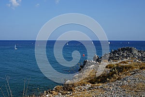 Beautiful landscape of the Mediterranean coast of the island of Rhodes in Lardos, Rhodes Island, Greece