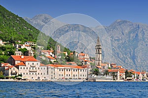 Beautiful landscape with mediterranean town Perast Kotor bay Montenegro