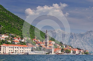 Beautiful landscape with mediterranean town Perast Kotor bay Montenegro