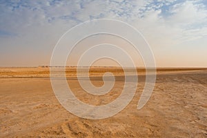 Beautiful landscape in Middle of Sahara Desert in Tunisia, North Africa. Sand dunes and rock formations