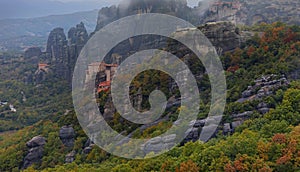 Beautiful landscape of monasteries and rocks of Meteora