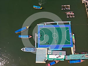 Beautiful landscape mosque sea and sky in summer at Punyi island, Ko Panyi or Koh Panyee, Muslim fisherman village