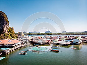 Beautiful landscape mosque sea and sky in summer at Punyi island, Ko Panyi or Koh Panyee, Muslim fisherman village