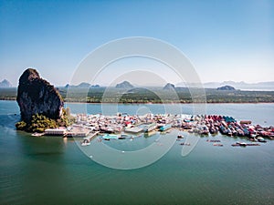 Beautiful landscape mosque sea and sky in summer at Punyi island, Ko Panyi or Koh Panyee, Muslim fisherman village