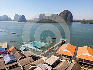 Beautiful landscape mosque sea and sky in summer at Punyi island, Ko Panyi or Koh Panyee, Muslim fisherman village