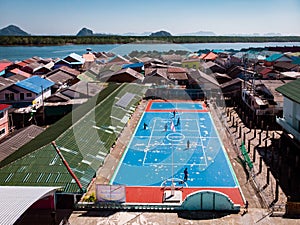 Beautiful landscape mosque sea and sky in summer at Punyi island, Ko Panyi or Koh Panyee, Muslim fisherman village