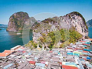 Beautiful landscape mosque sea and sky in summer at Punyi island, Ko Panyi or Koh Panyee, Muslim fisherman village