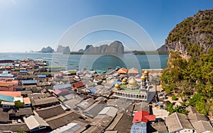 Beautiful landscape mosque sea and sky in summer at Punyi island, Ko Panyi or Koh Panyee, Muslim fisherman village