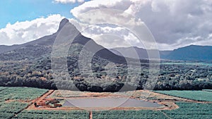 Beautiful landscape of Mount Rempart in Mauritius, aerial panoramic view