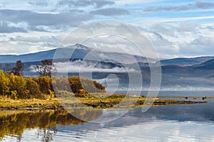 Beautiful landscape mountain and river at tromso, Norway