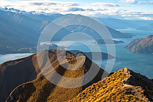 Beautiful landscape of the mountains and Lake Wanaka. Roys Peak Track, South Island, New Zealand. I