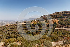 Beautiful landscape in the mountains. Lovely view of the Mountains. Mountain serpentine, olive plantations. Postcard view