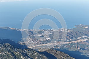 Beautiful landscape in the mountains. Lovely view of the Taurus Mountains and the Mediterranean coast  from the top of mount Tahta