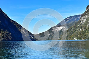 View of the KÃÂ¶nigssee from the Hirschau peninsula photo