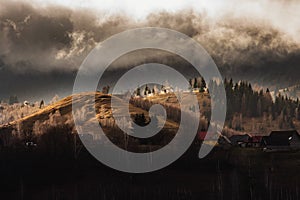 Beautiful landscape of nature on a cloudy day in Magura, Brasov