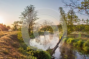 Beautiful landscape of nature and turn of the river at thr sunny morning