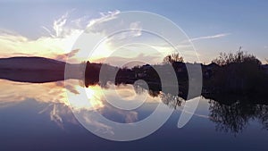 Beautiful landscape nature twilight fog river reflection