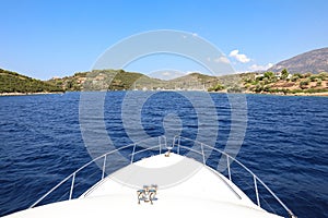 Beautiful landscape near Trizonia island Ionian sea traveling on a yacht during summer holidays.