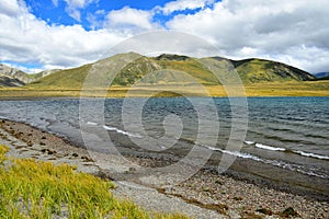 Beautiful landscape in New Zealand with lake Tennyson and mountains. Molesworth station, South Island